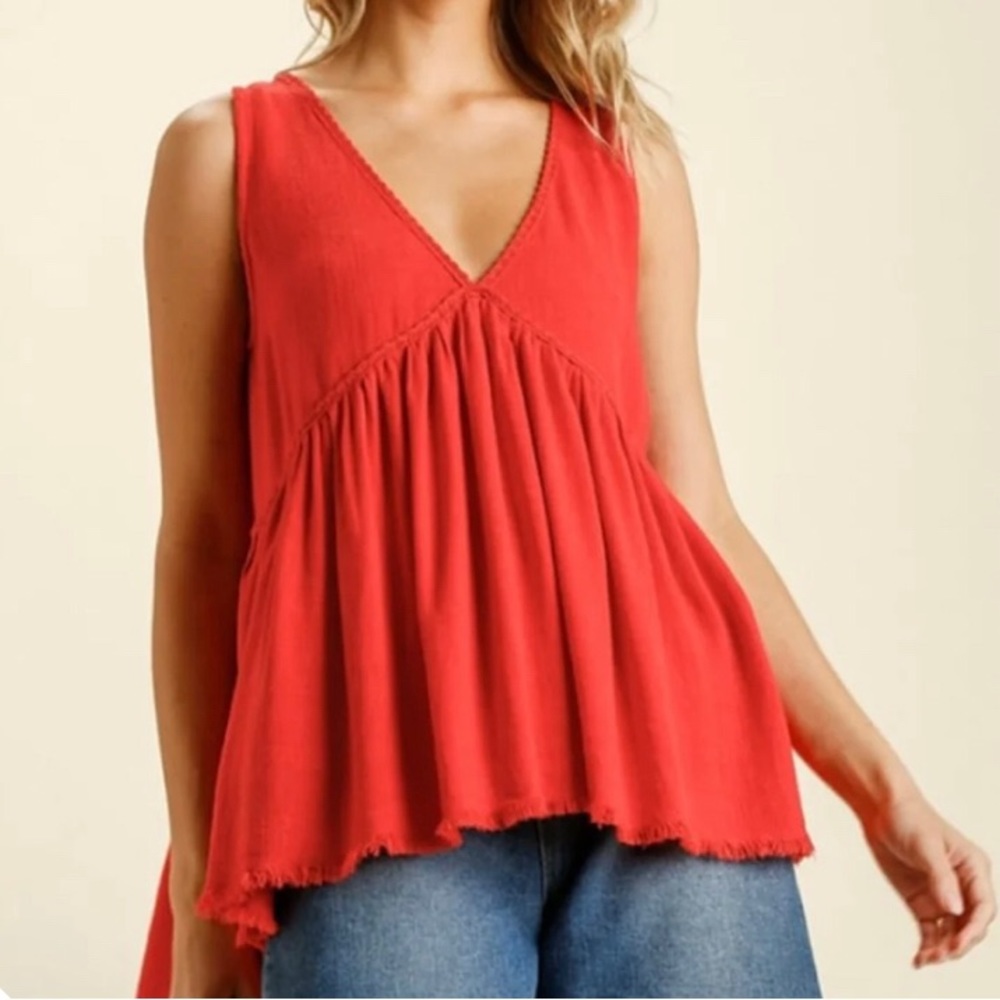 NWT Umgee Red Tank Top Sleeveless Linen Blend Size XL